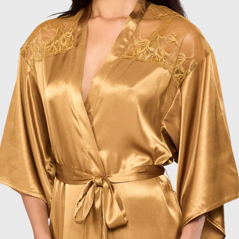 La Senza Mid Length Satin Sexy Robe Warna Burnished Gold Foiled