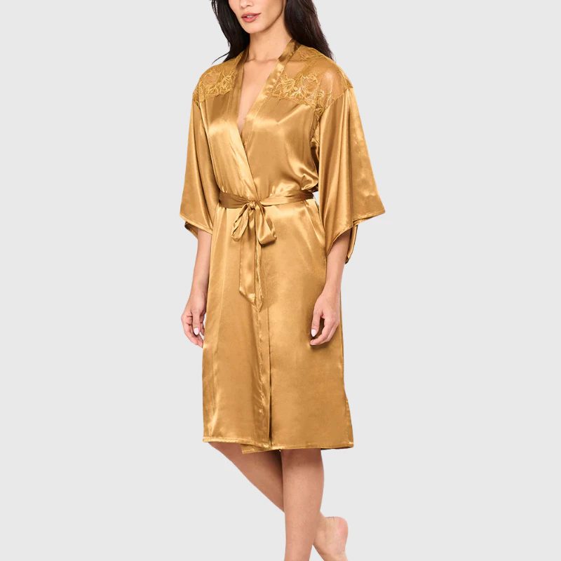 La Senza Mid Length Satin Sexy Robe Warna Burnished Gold Foiled - Foto 3