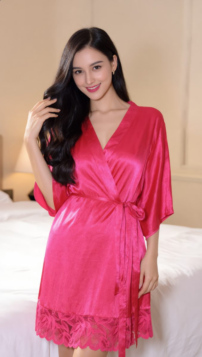 La Senza Satin Sexy Robe Warna Berry Gloss 60263661-16T2 - Foto 4