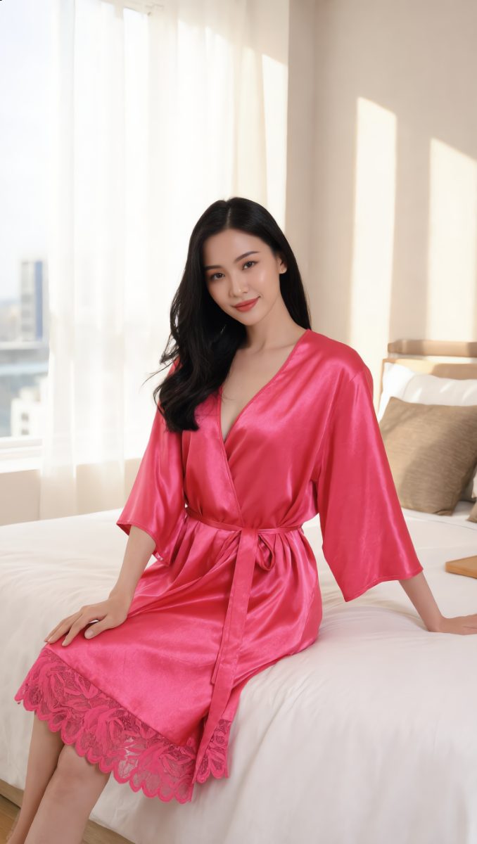La Senza Satin Sexy Robe Warna Berry Gloss 60263661-16T2 - Foto 6