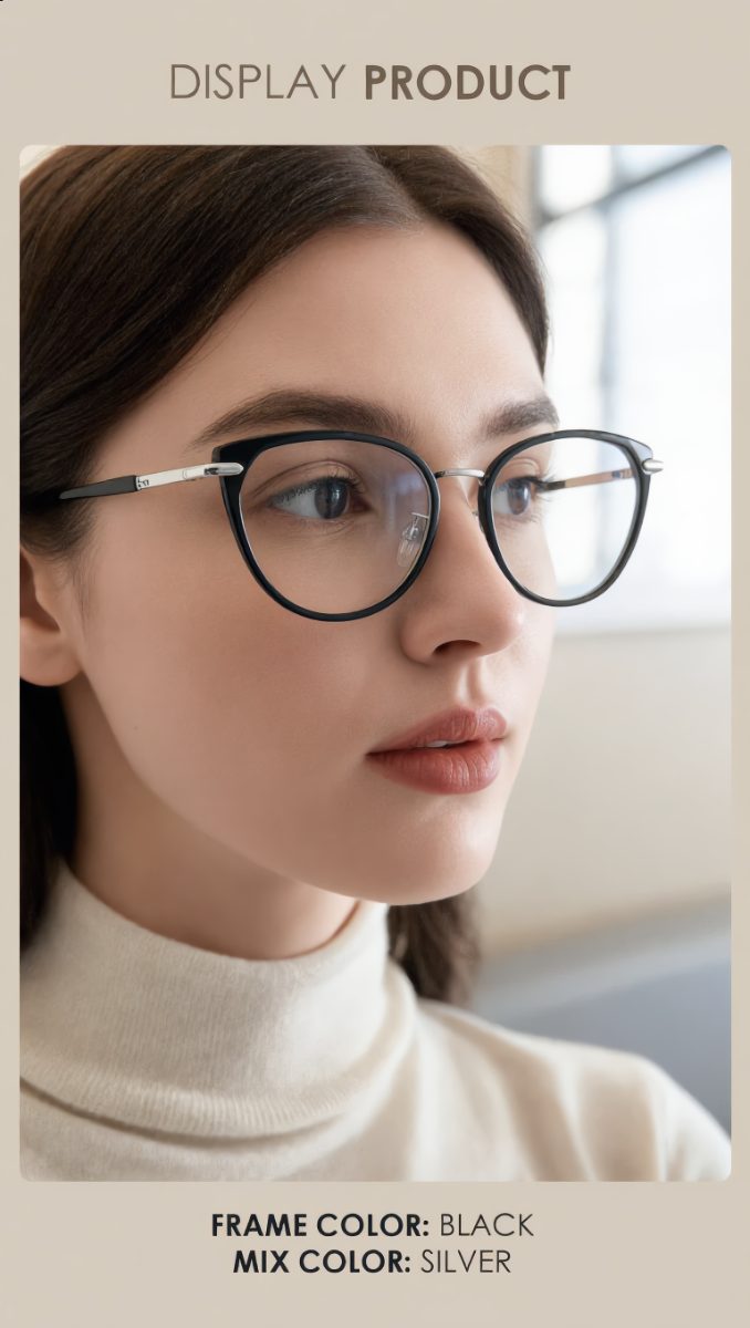 Gently Morley Kacamata Photocromic Lensa Minus Anti Radiasi Blueray Bluecromic Cat Eye TR90 + Metal Pria Wanita Fashionable Eyeglasses 31260-89013