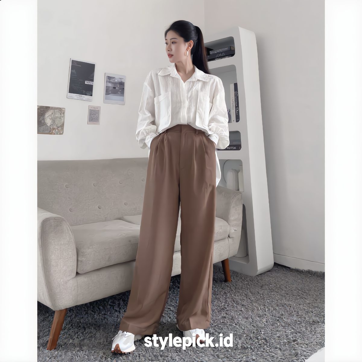 Asoka Loose Pants Wanita Highwaist Multifungsi - Foto 2