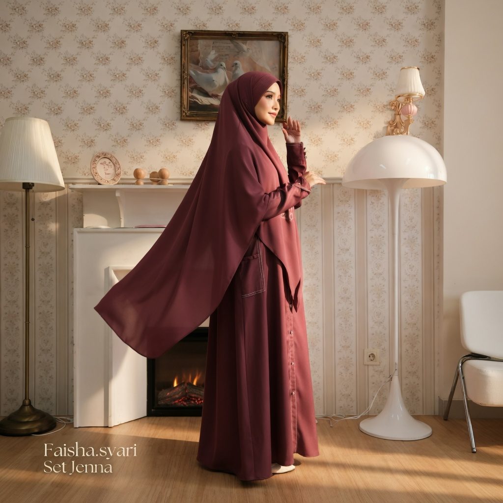 ORI RANIKO - GAMIS set Khimar Jenna ANTI UV protection | Abaya Set cargo Free cadar by Raniko Syari - Foto 4
