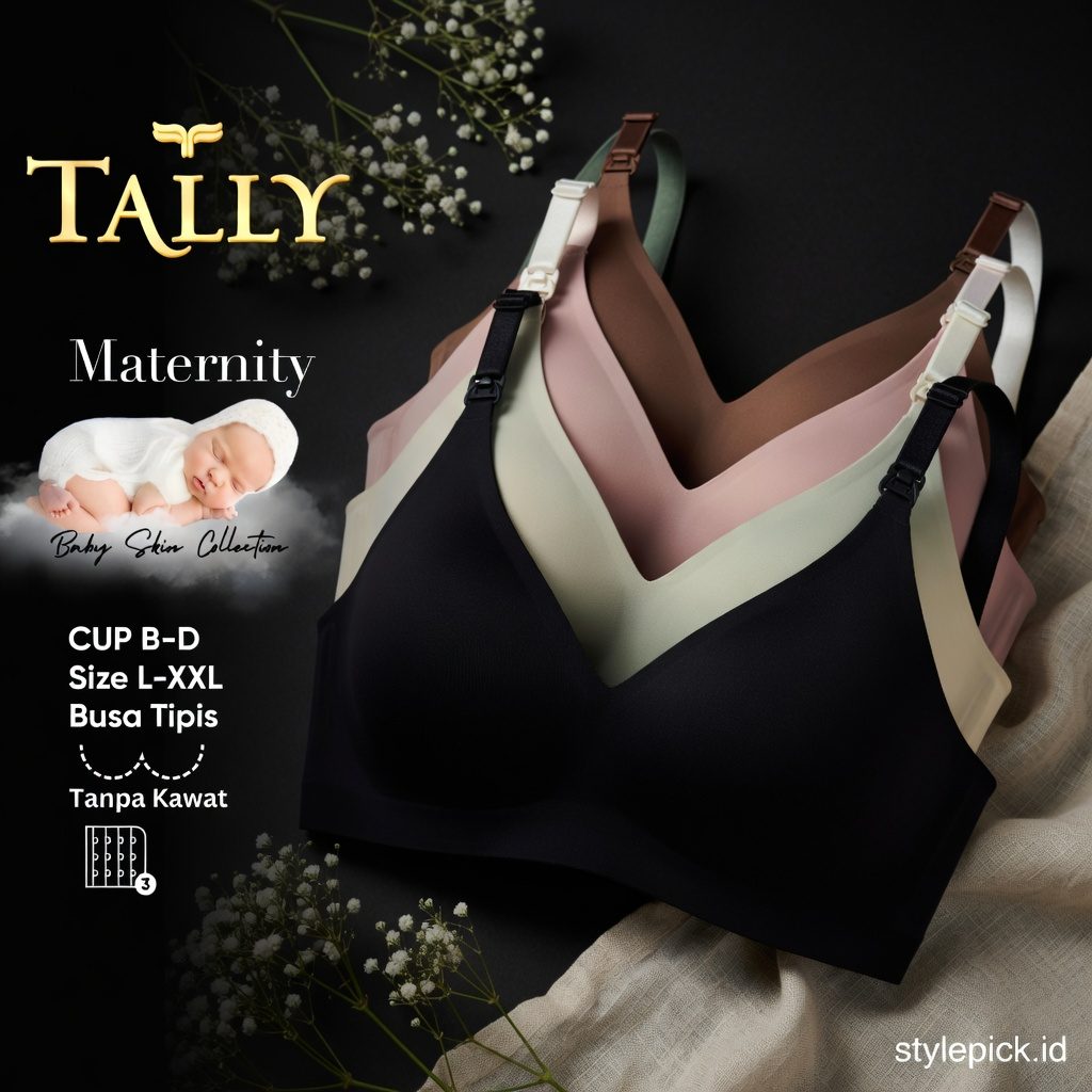 TALLY Paket 2 Pcs Bra Menyusui Tanpa Kawat Busa Tipis Bahan Nilon Seamless Baby Skin Cup B - D Kait 3 Bra Maternity BH 8821 / 8645 Sarwendah