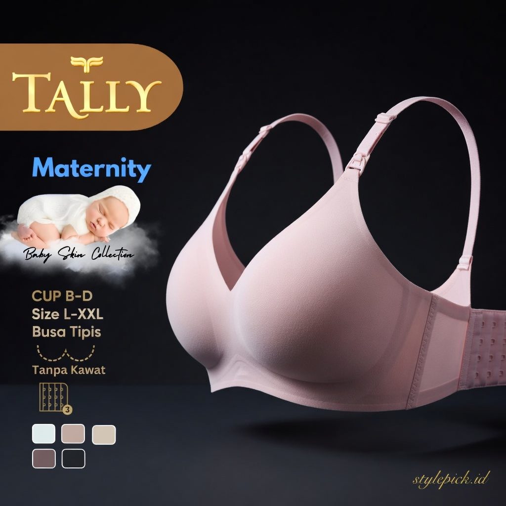 TALLY Paket 2 Pcs Bra Menyusui Tanpa Kawat Busa Tipis Bahan Nilon Seamless Baby Skin Cup B - D Kait 3 Bra Maternity BH 8821 / 8645 Sarwendah - Foto 6