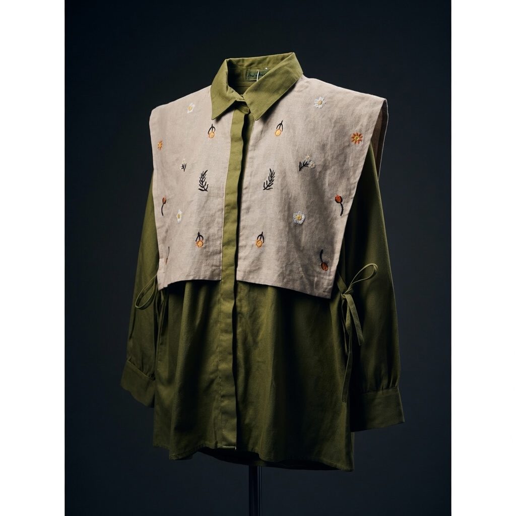 Alika Shirt Bordir Linen Vest Wanita Oversize - Foto 2