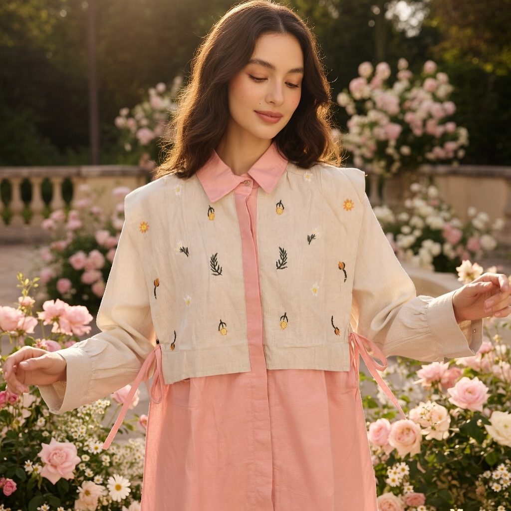 Alika Shirt Bordir Linen Vest Wanita Oversize - Foto 3