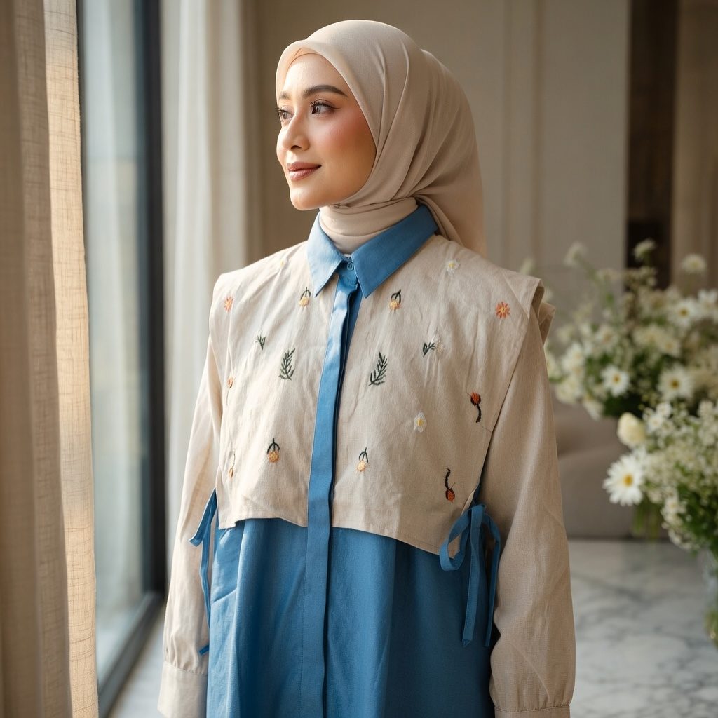 Alika Shirt Bordir Linen Vest Wanita Oversize - Foto 4