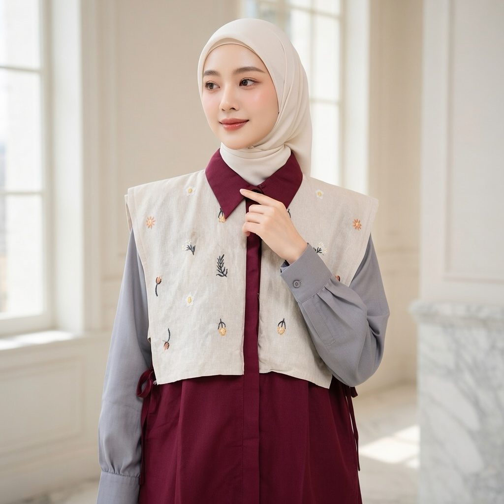Alika Shirt Bordir Linen Vest Wanita Oversize - Foto 5