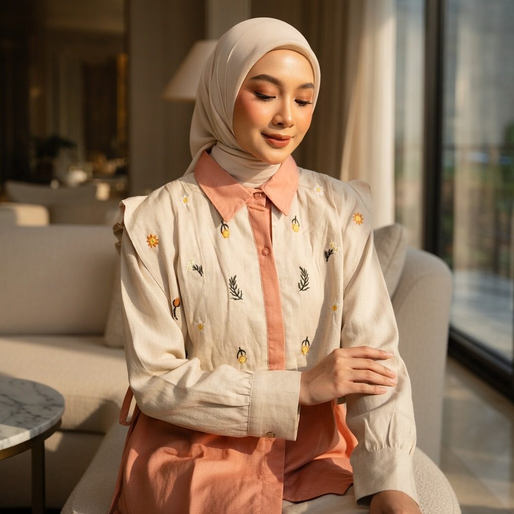 Alika Shirt Bordir Linen Vest Wanita Oversize - Foto 7