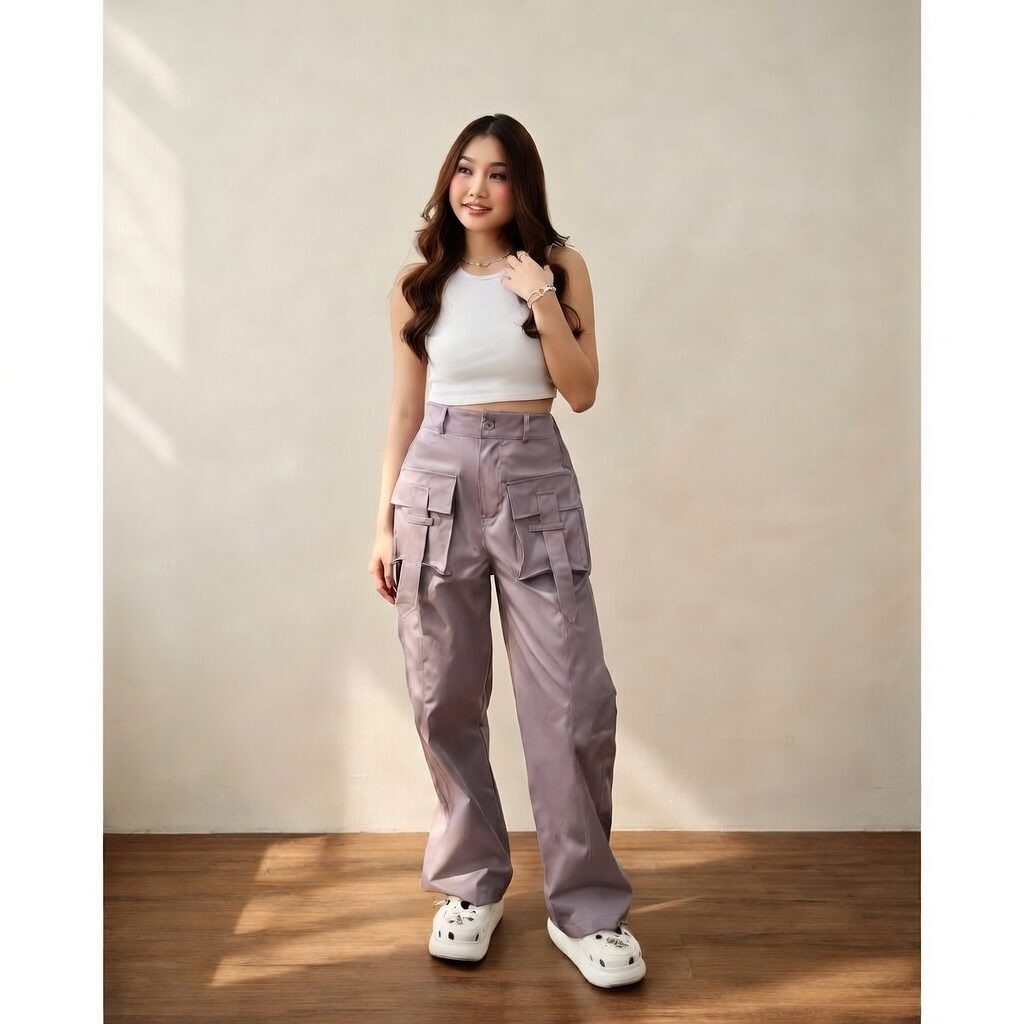 Yura Cargo Wanita Highwaist Non-Stretch Katun