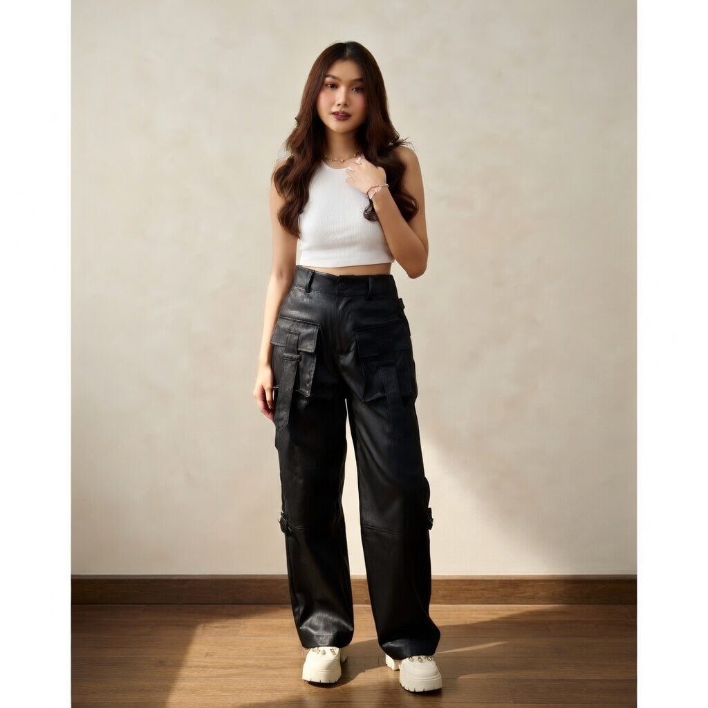 Yura Cargo Wanita Highwaist Non-Stretch Katun - Foto 7