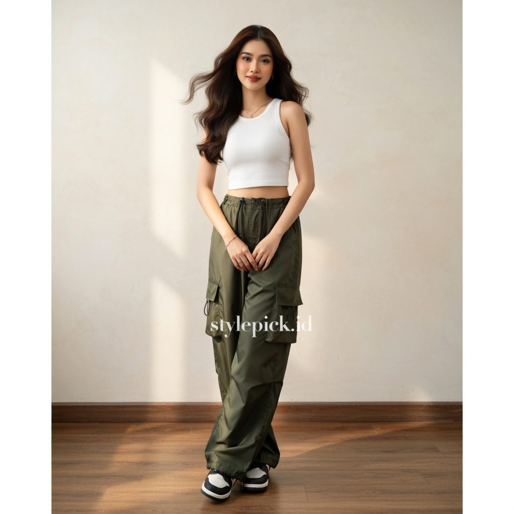 AIGO Zeil Cargo Pants Unisex Parasut Cream - Foto 2