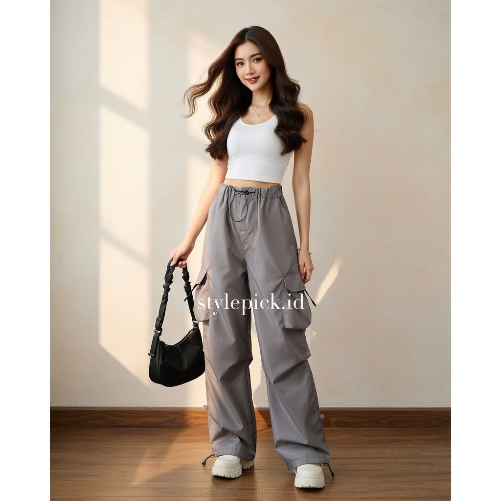 AIGO Zeil Cargo Pants Unisex Parasut Cream - Foto 3