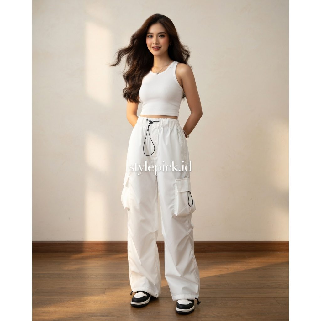 AIGO Zeil Cargo Pants Unisex Parasut Cream - Foto 5