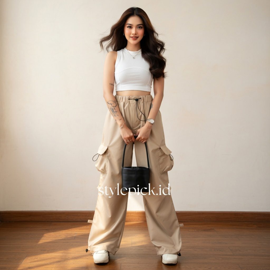 AIGO Zeil Cargo Pants Unisex Parasut Cream - Foto 8