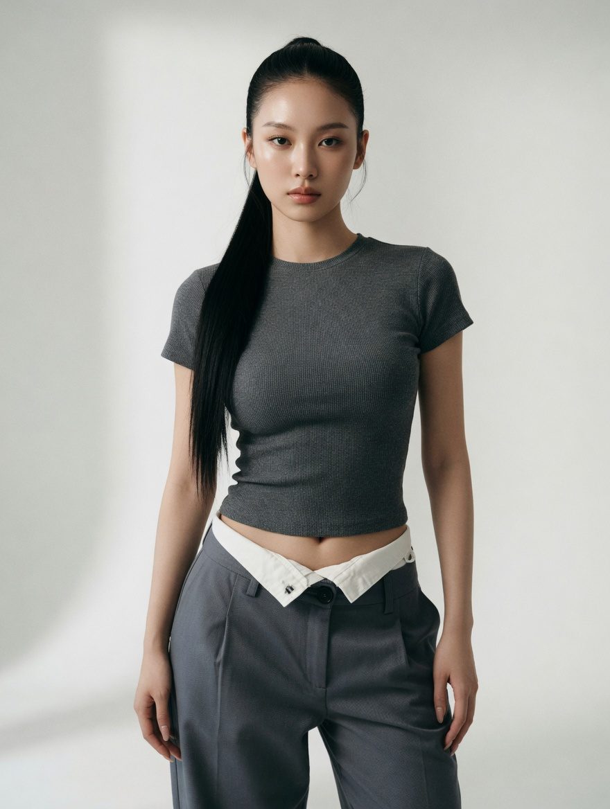 Premium Crew Neck Slim Fit Cropped Stretchy T-Shirt 7302