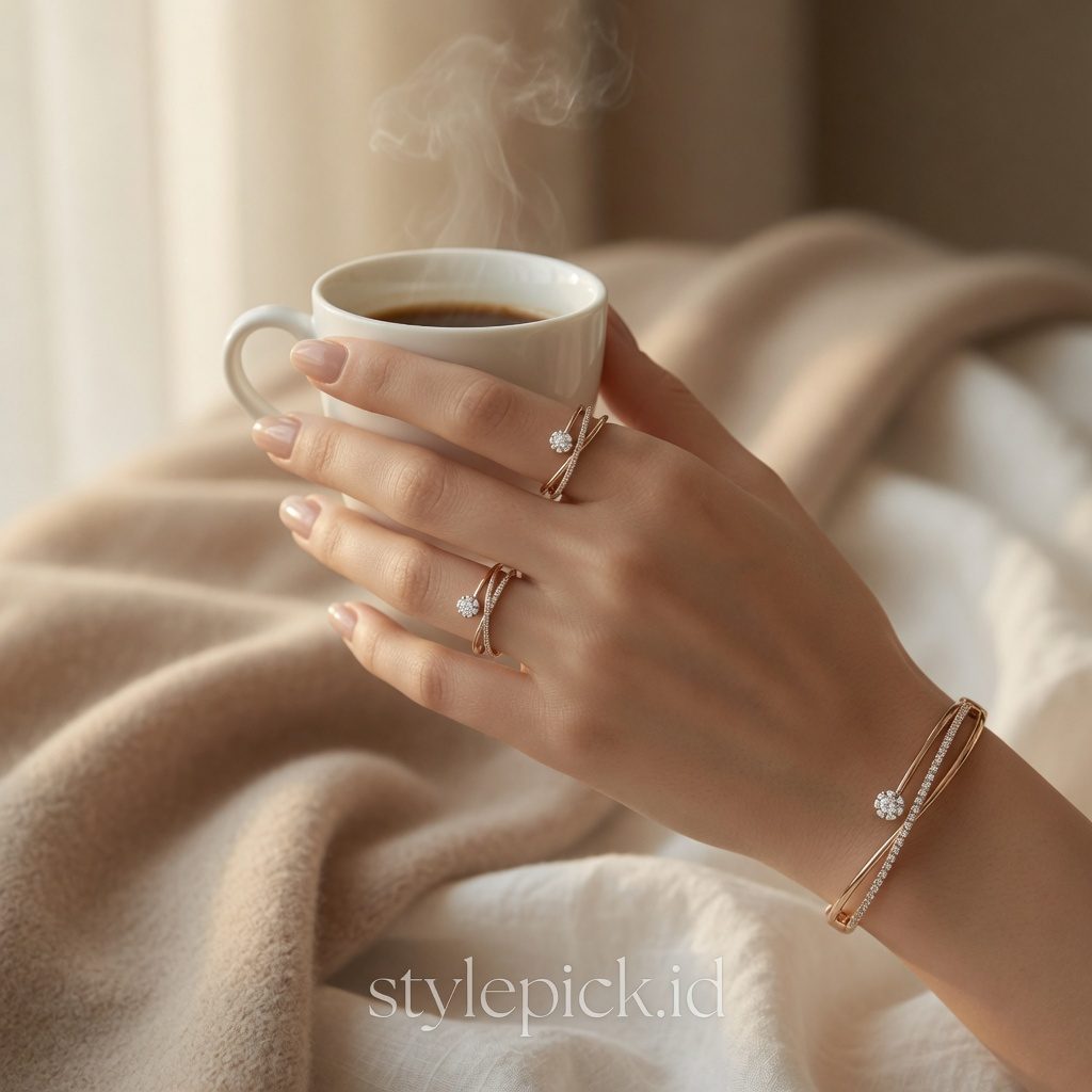 La Vienne Azalia Set Gelang & Cincin Titanium Wanita Anti Karat Premium